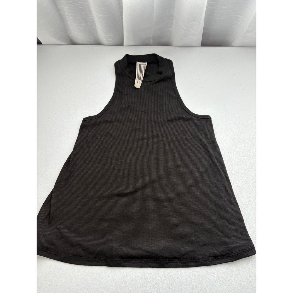 Free People Ribbed High Neck‎ Sleeveless Tank Top Black S/P